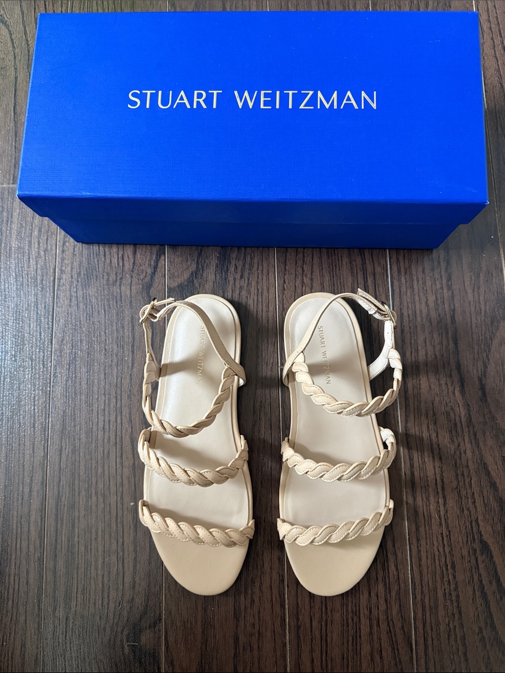 Stuart Weitzman Braided Strap Sandals in Light Beige